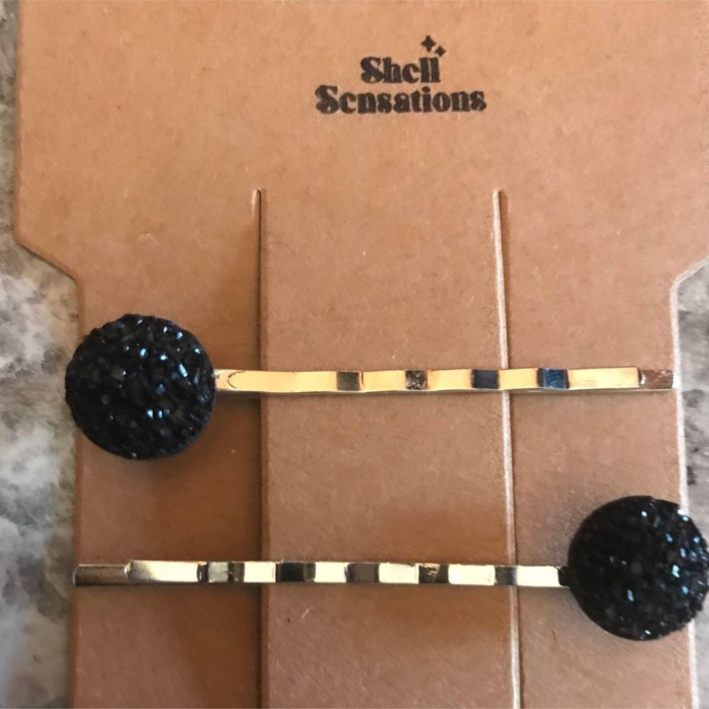 Set of 2 hair clips pins black glitter handmade